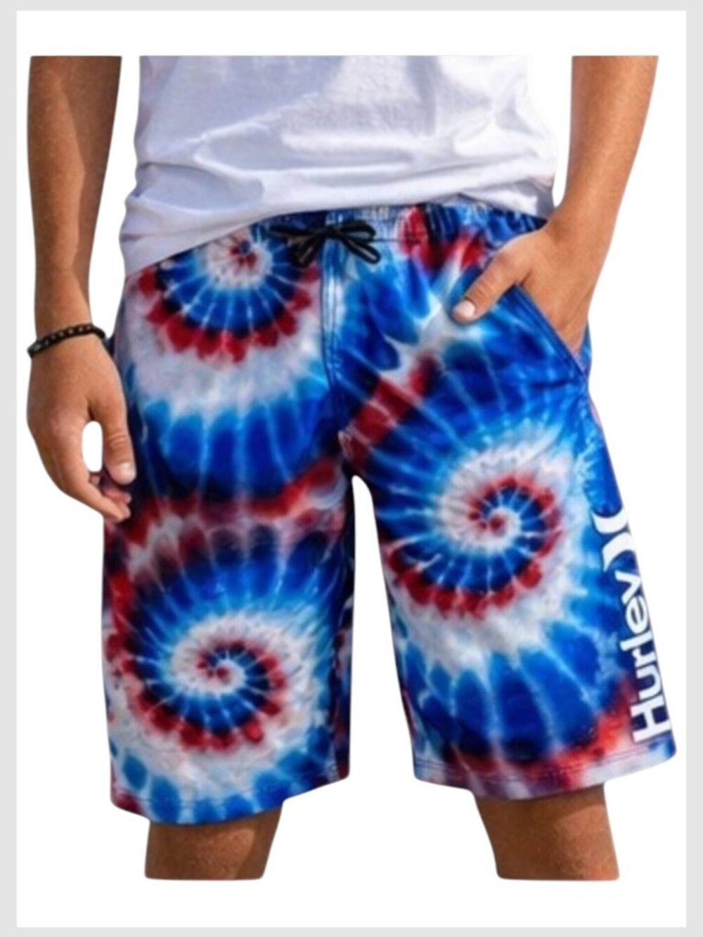 Hurley Swim Trunks Red Blue Tie Dye Elastic Waist XL 18/20